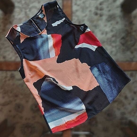 DKNY sheer sleeveless multicolour abstract pattern sleeveless blouse size M - Picture 3 of 14